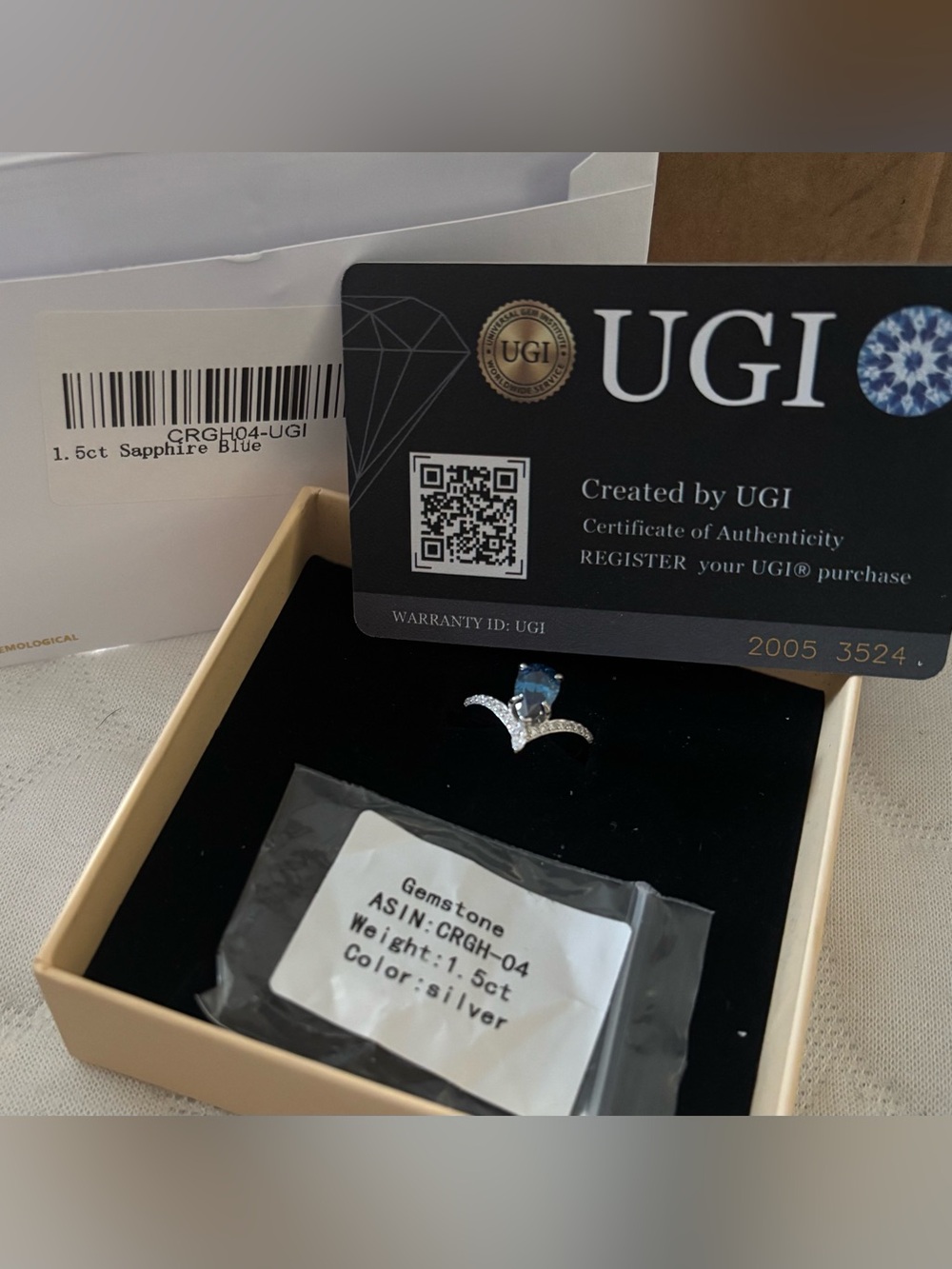 UGI Sapphire Blue Gemstone Ring in Sterling Silver